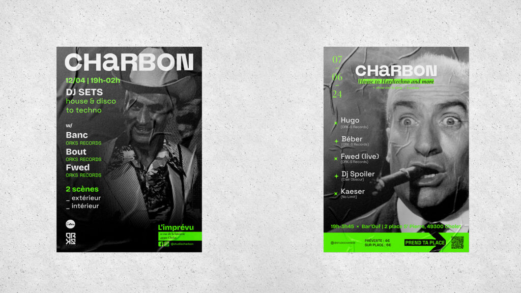 affiche événement collectif charbon design graphique noir blanc vert