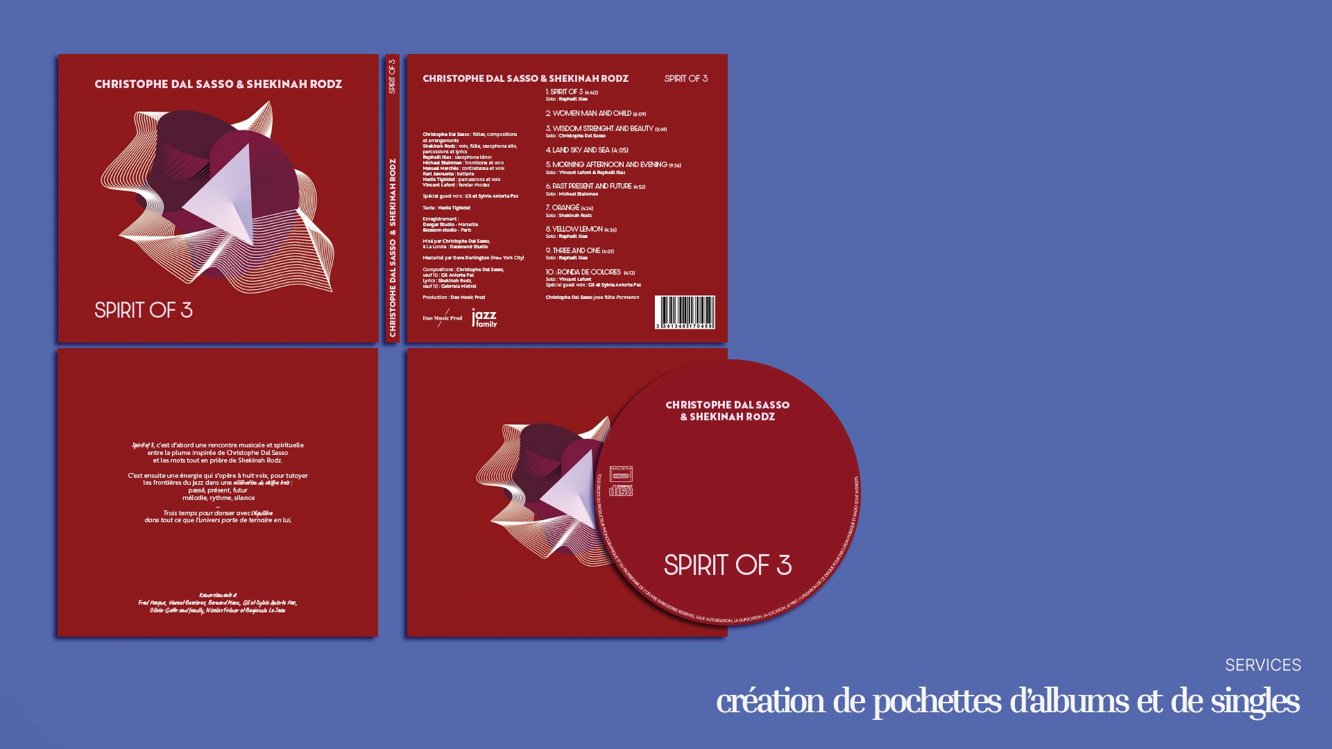 image pour illustrer la création de graphisme pour artistes et labels avec la vue éclatée d'un digipack